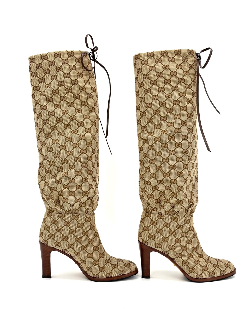 Gucci Lisa GG Monogram Knee High Pull On Heeled Boots 37 - Picture 6 of 8